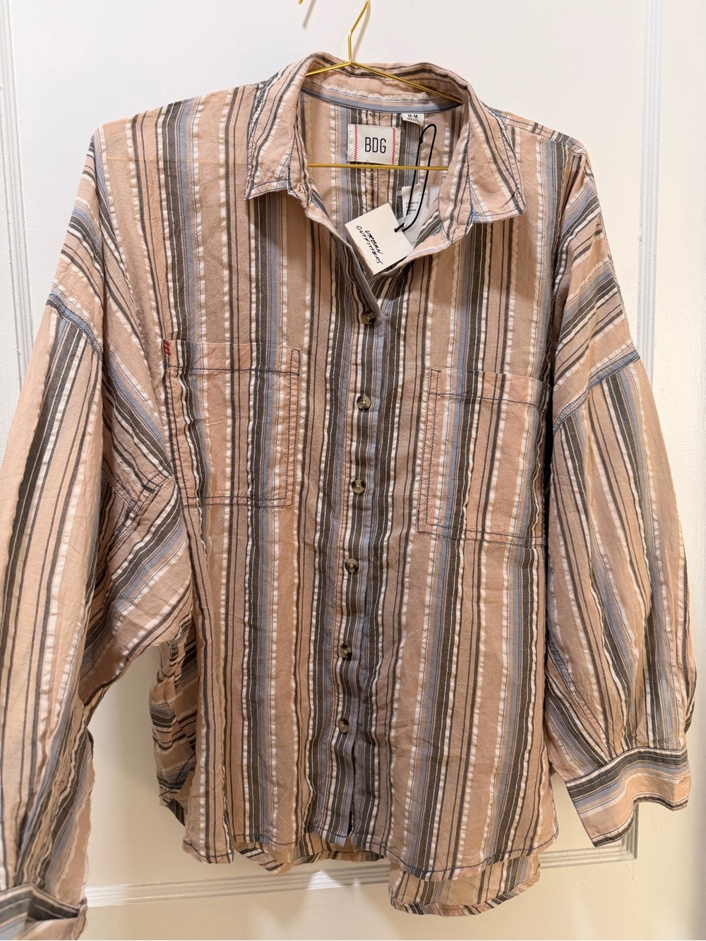 🤍 NWT Urban Outfitters BDG Oversized Striped Button-Down Shirt Medium/Large 🤍